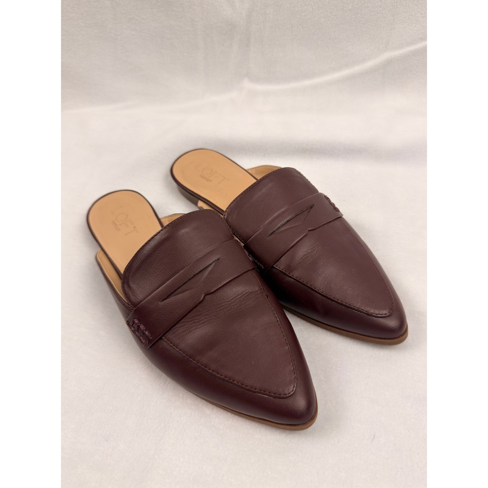 Loft Outlet Womens Burgundy Penny Loafer Mules Pointed Toe Slip On Flats Size 9M